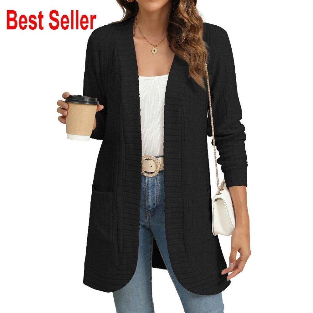 Long Sleeve Open Front Cardigan Lightweight Loose Knit Chic Casual Oversized